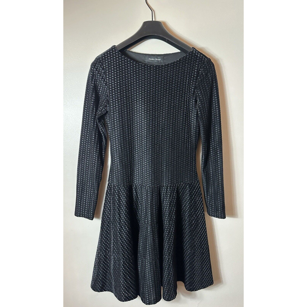 Ivanka Trump Black Textured Long-Sleeve Midi Dress